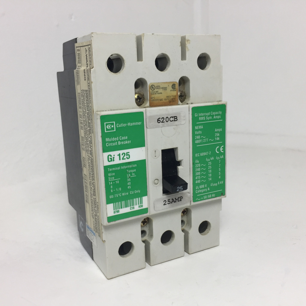 Cutler-Hammer Gi 125 25A Circuit Breaker Green w/ Clip 480 VAC 3P Gi125 25 Amp (EM4087-2)