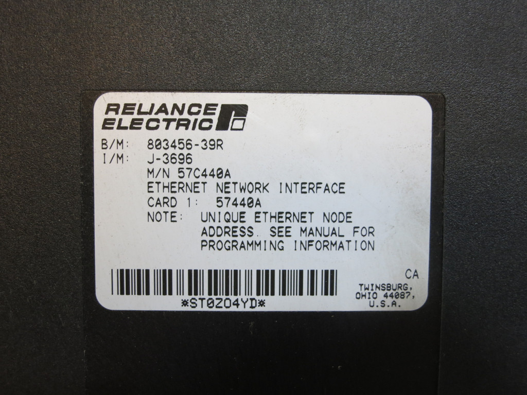 Reliance Electric 57C440A Ethernet Interface Module 803456-39R PLC J-3696 57C440 (DW2829-1)