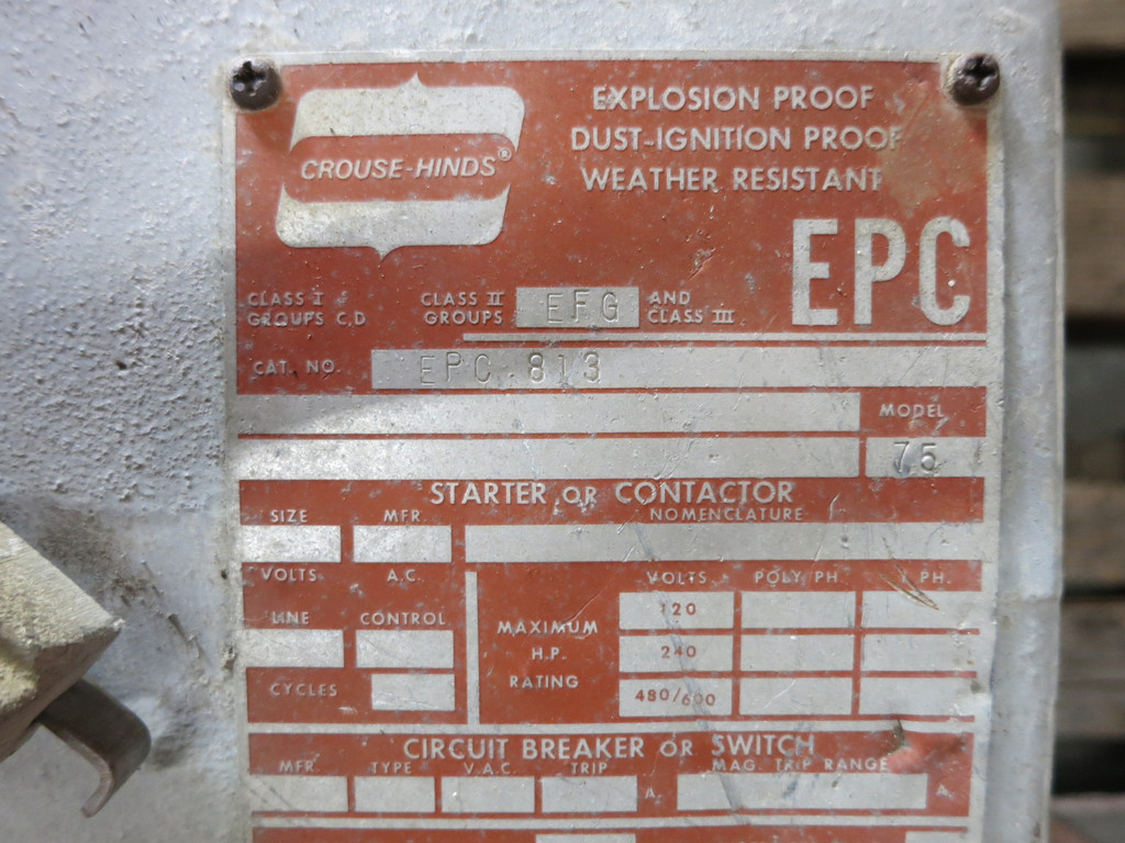 Crouse Hinds EPC-813 100A Breaker Size 3 Starter Explosion Proof ArkTite 100 Amp (DW2835-1)
