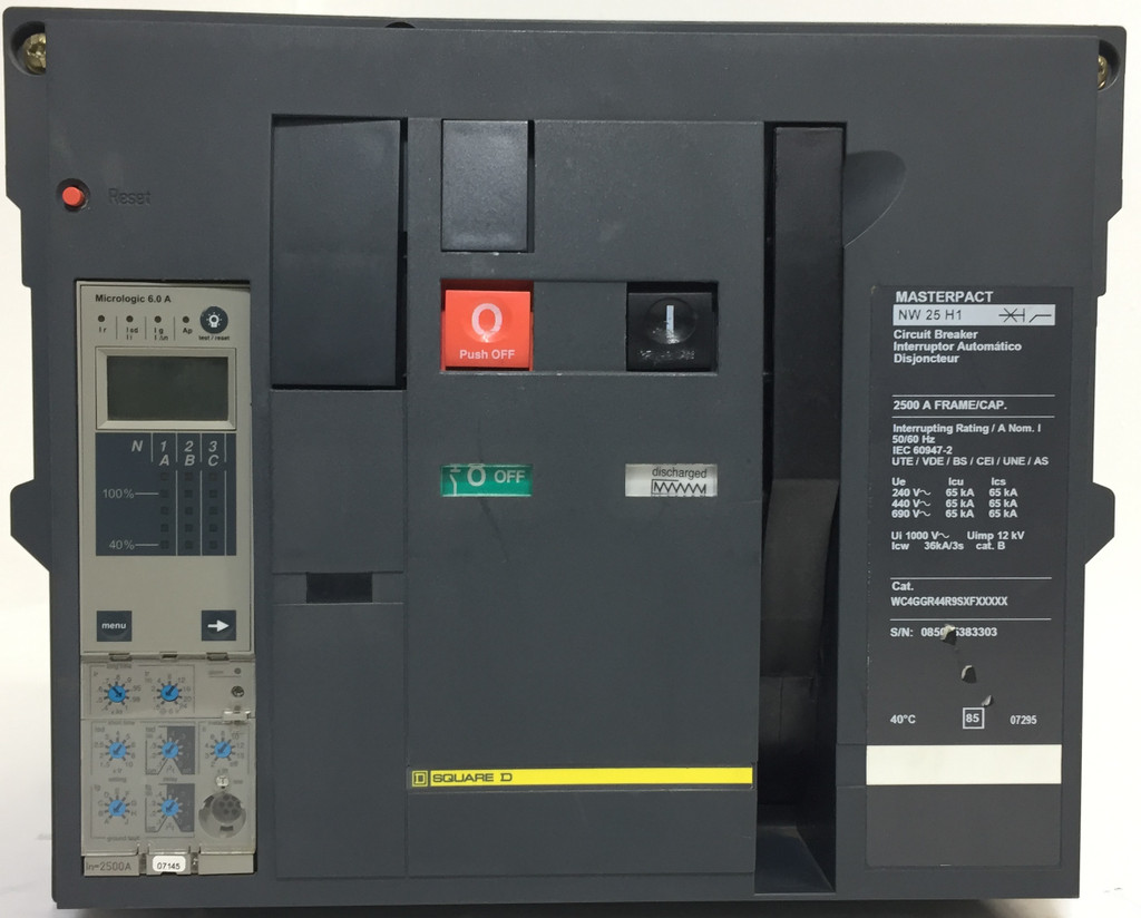 Square D NW25H1 2500A LSIG MasterPact Circuit Breaker w/ 2500 Amp Trip 3P Ground (EM4110-1)