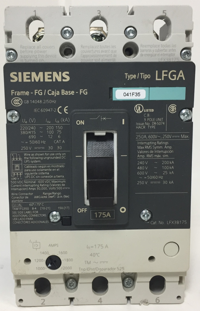 Siemens LFX3B175 175A Circuit Breaker Type LFGA Frame FG 480/600V 175 Amp HACR (EM4117-1)