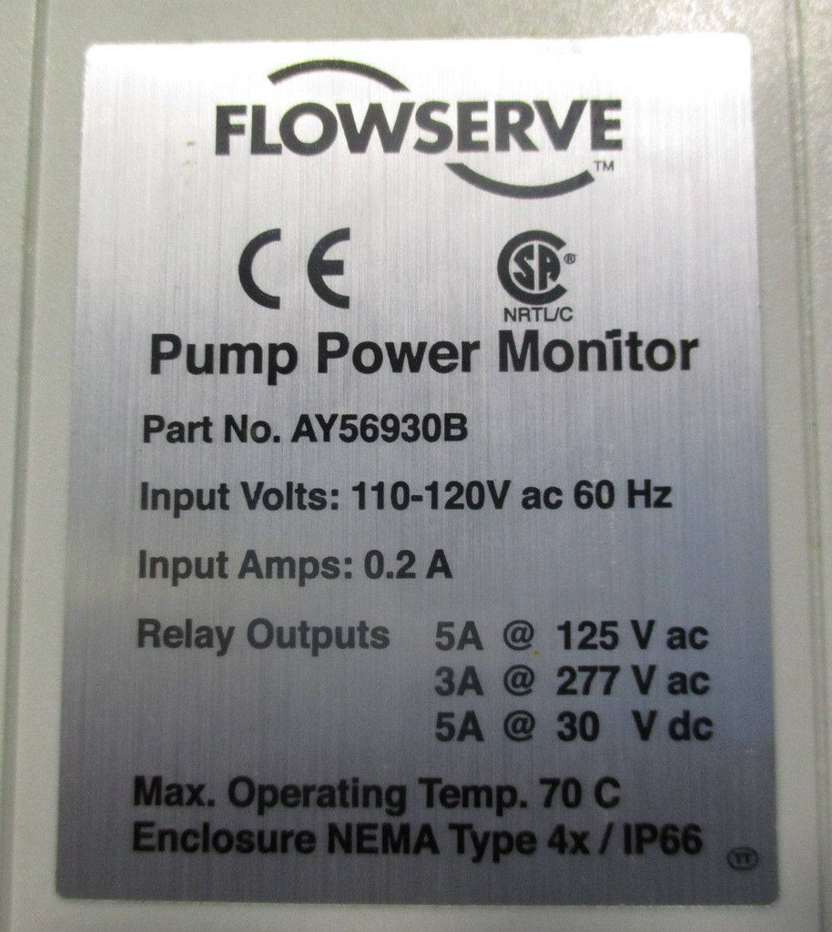 Flowserve Pump Power Monitor Model KW941 120V  AY56930B (EBI1482-2)