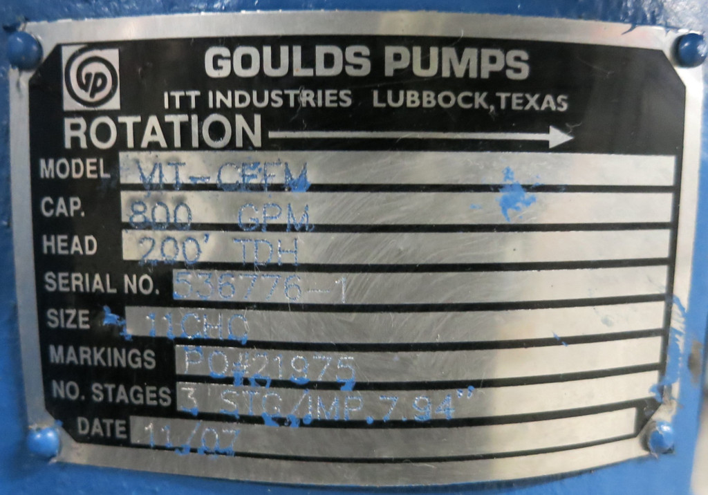 Goulds Pumps Turbine Pump VIT Discharge Head VIT-CFFM 800 GPM @ 200 TDH 11CHC (GA0598-2)