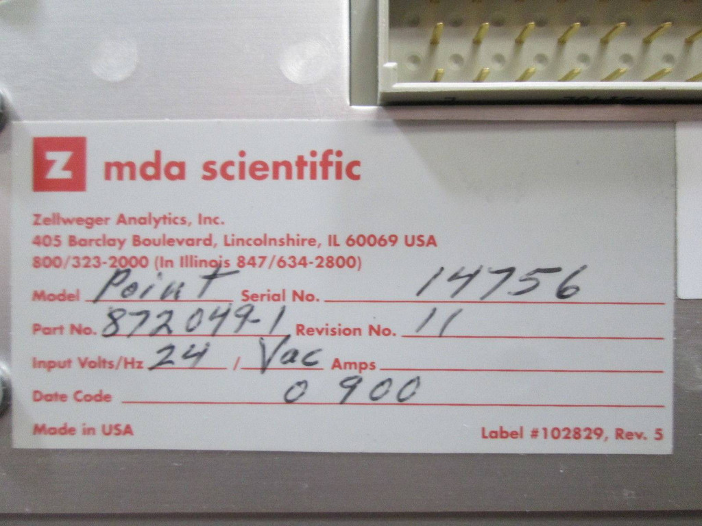 MDA Scientific Point Module 872049-1 Zellweger 8720491 PLC System 16 Toxic Gas (EBI2713-15)