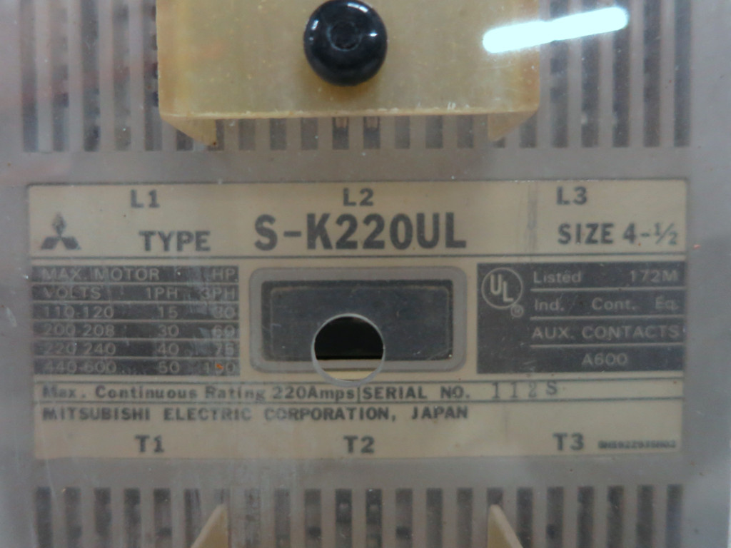 Mitsubishi S-K220UL Contactor Size 4.5 150HP 120V Coil 220A 4 1/2 SK220UL S-K220 (DW3593-31)