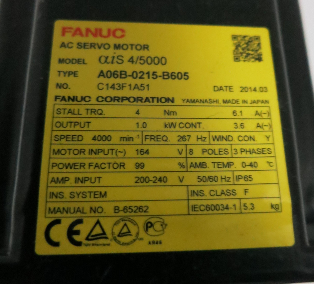 New Fanuc AiS 4/5000 A06B-0215-B605 4000 RPM AC Servo Motor Pulsecoder aiAR128 (GA0705-3)