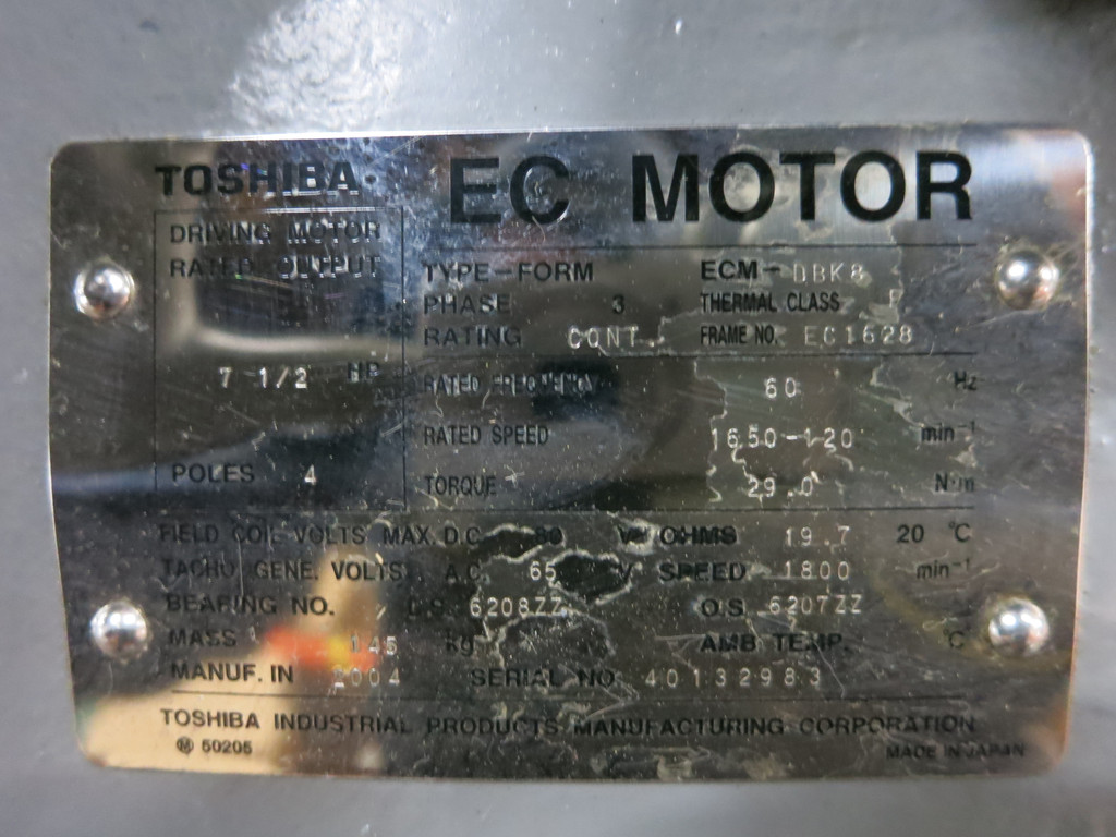 Toshiba ECM-DBK8 EC Motor 7.5 HP 3PH 460V 1620-120 Torque 29 EC1628 (DW3612-1)