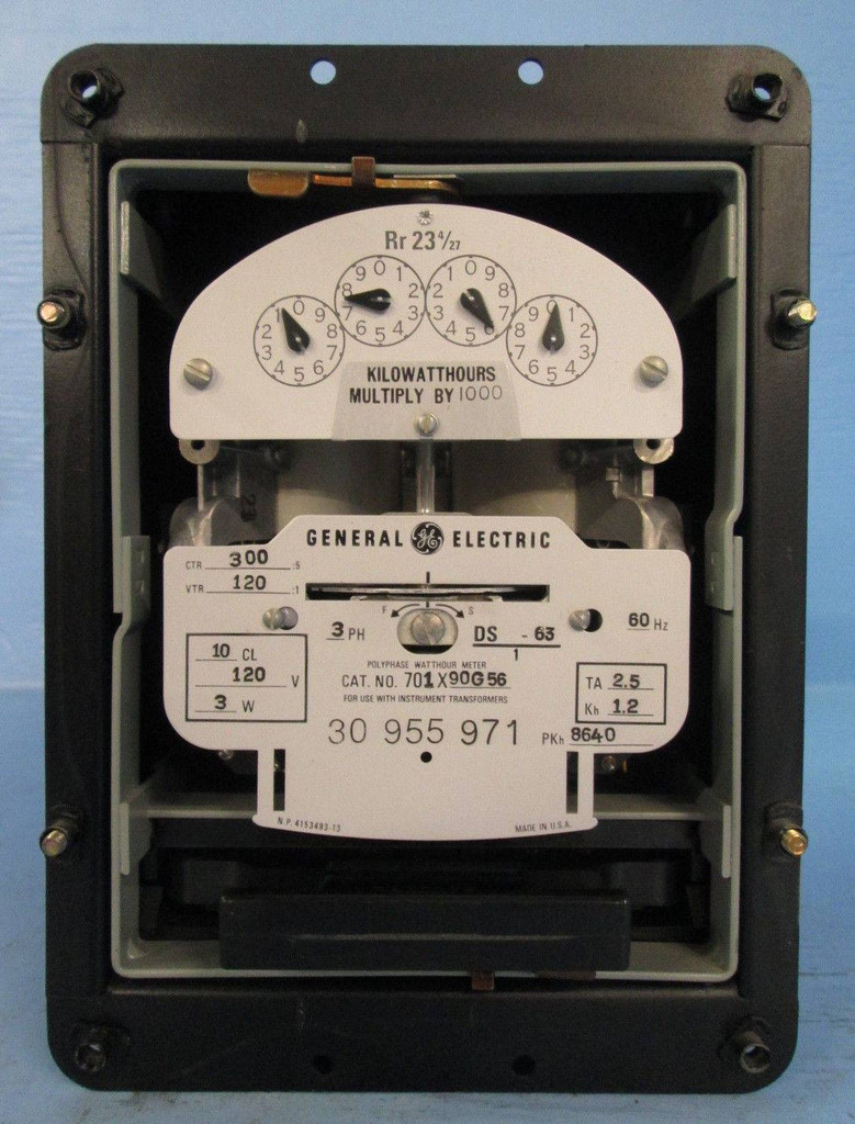 General Electric Polyphase Watthour Meter 3PH 701X90G56 Watt Hour Meter DS-63 3P (EBI2195-12)