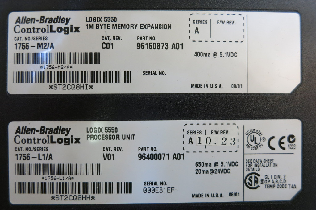 Allen Bradley 1756-L1/A F/W 10.23 Logix 5550 Processor w 1756-M2/A Memory PLC AB (PM3140-2)