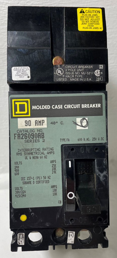 Square D I-Line FA26090AB 90A Circuit Breaker 480/600V 2 Pole Type FA 90 Amp 2P (EM4264-1)