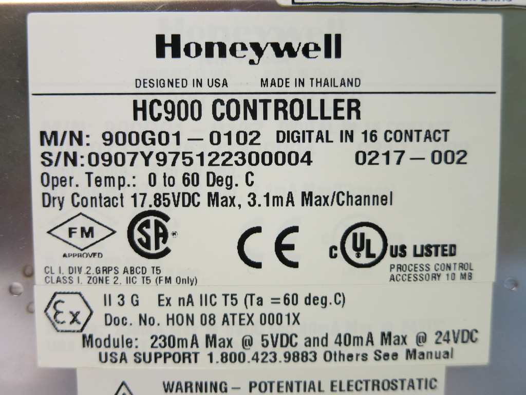 Honeywell 900G01-0102 HC900 Digital Input 16 Contact PLC Module DI 51500217-002 (DW3691-2)