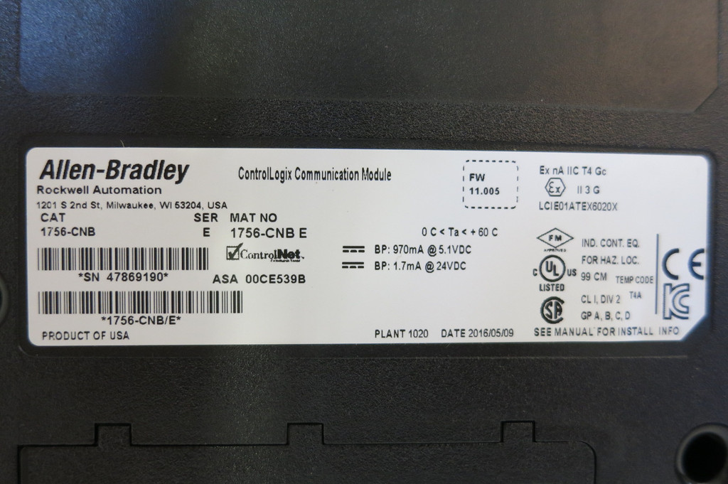 Allen Bradley 1756-CNB Ser E FW 11.005 ControlLogix Communication Module PLC AB (PM3149-1)