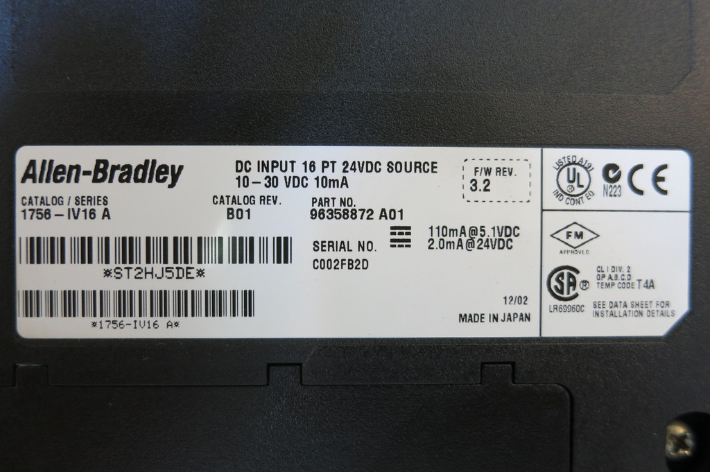 Allen Bradley 1756-IV16/A FW Rev 3.2 Cat Rev B01 DC Input Module 16 PT PLC AB (PM3153-2)