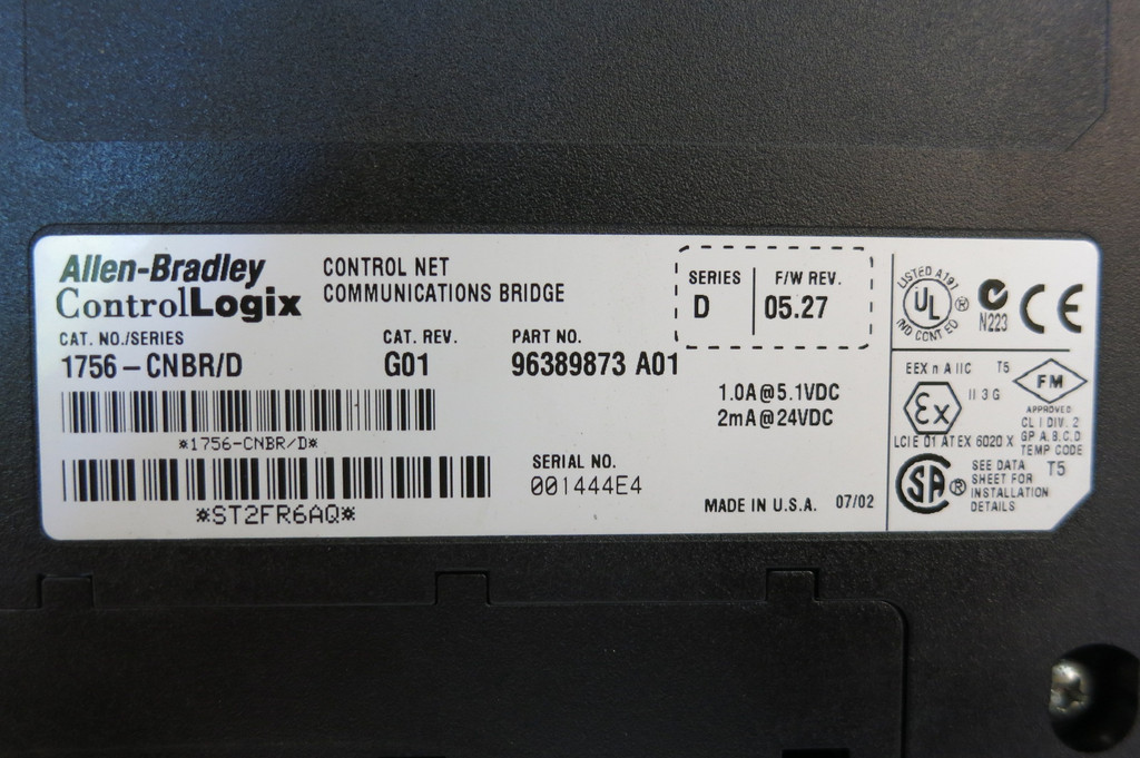 Allen Bradley 1756-CNBR/D F/W Rev 5.27 G01 Control Net Communications Bridge PLC (PM3158-13)