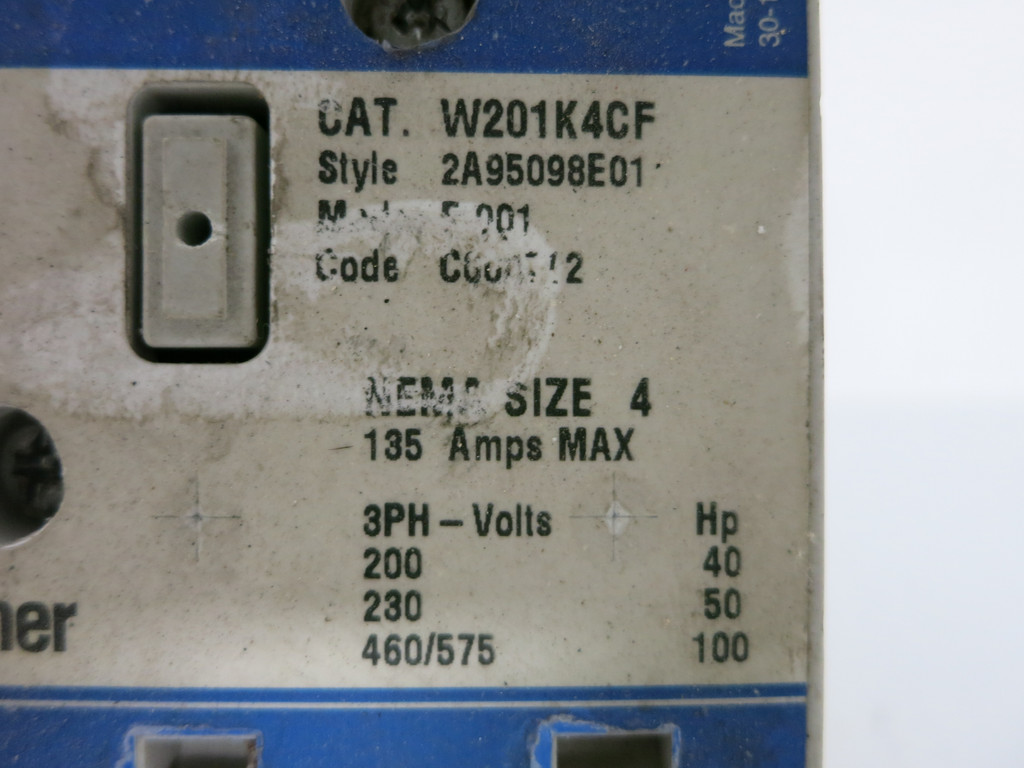 Cutler Hammer W201K4CF Advantage Size 4 Contactor 120V Coil E01 (DW3987-3)
