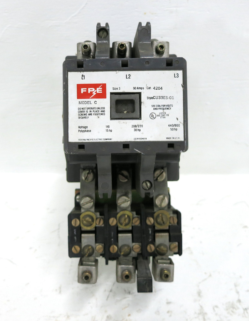 FPE 4204 CU33ES-01 Size 3 Motor Starter 90A CU33ES01 Sz3 50 HP Federal Pacific (DW4005-3)