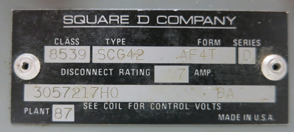 Square D Combination Starter Size 1 8539SCG42 AF4T Ser D 7 Amp FAL3600712M Sz1 (GA0848-1)