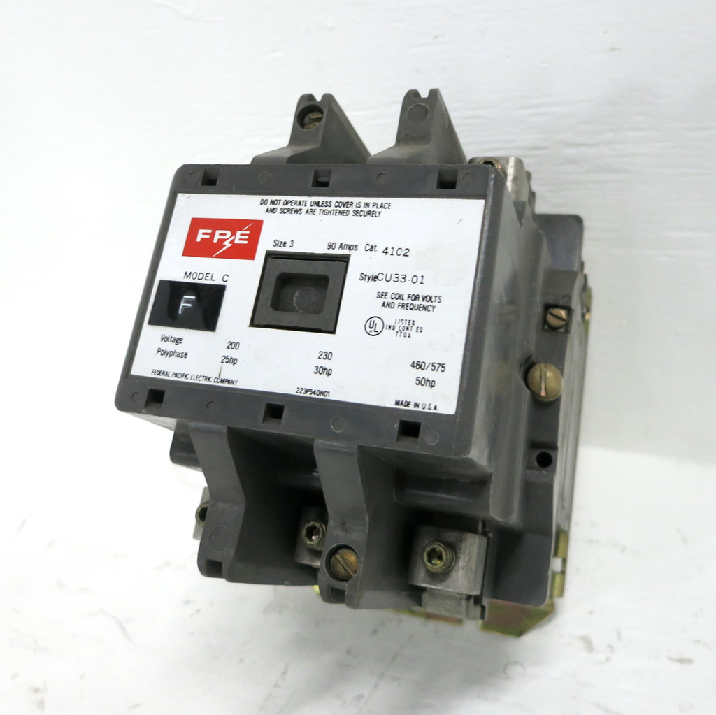 FPE 4102 CU33-01 Size 3 Motor Contactor 90A CU3301 Sz3 50 HP Federal Pacific (DW4006-1)