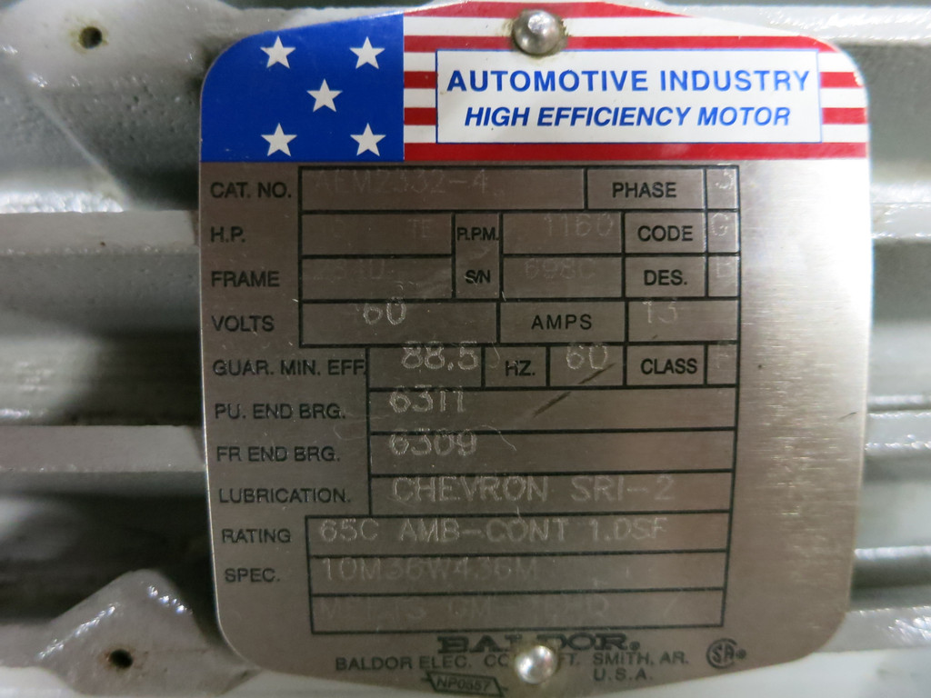 Baldor AEM2332-4 10HP AC Motor 1160 RPM 460V 3PH 10 HP High Efficiency 284U (DW4068-1)