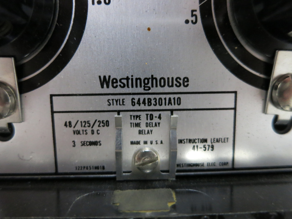 Westinghouse Type TD-4 Time Delay Relay Style 644B301A10 48/125/250VDC No Case (DW4105-1)