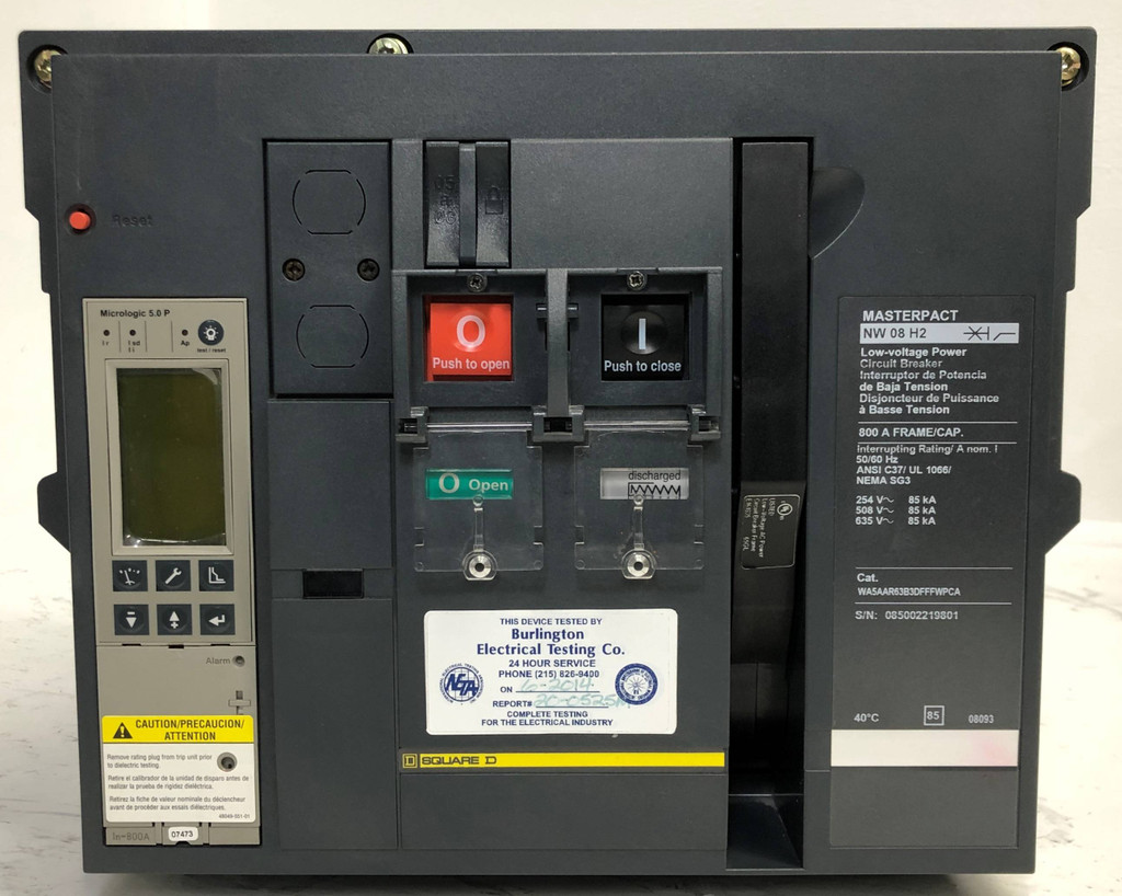 Square D NW08H2 800A MasterPact EO Breaker LSI 800 Amp 5.0P Trip w/ Shunt 3P (EM4347-1)