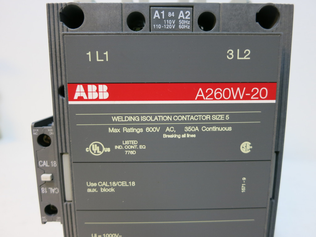 NEW ABB A260W-20-11-84 Size 5 Welding Isolation Contactor 2 Pole 350A 120V Coil (DW4158-1)