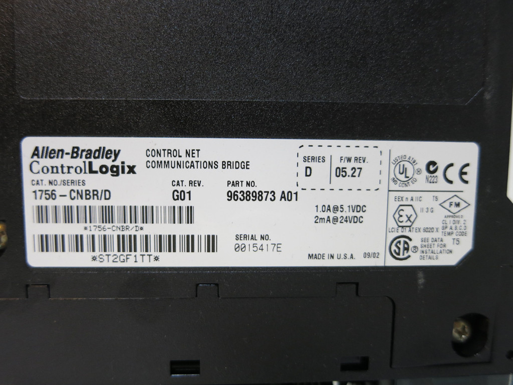 Allen Bradley 1756-CNBR/D F/W Rev 5.27 G01 Control Net Communications Bridge PLC (GA0954-8)