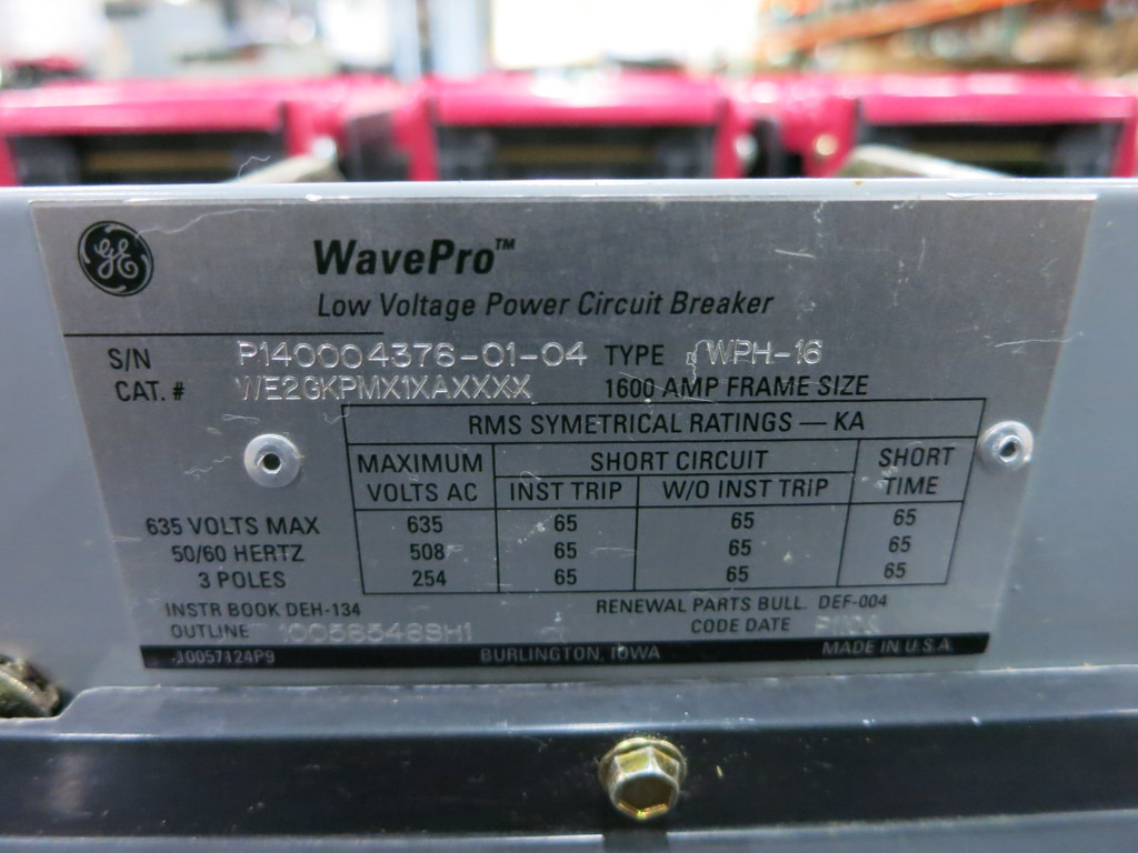 GE WPH-16 WavePro 1600A Air Breaker w/ LSI Power+ Trip J116LSIT1R 1600 Amp (DW4207-3)