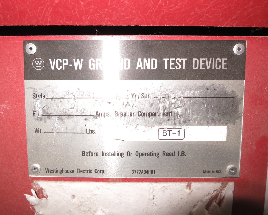 Westinghouse 1200/2000A Manual Ground Test Device VCP-W 691C607G01 3777A34H01 T (GA0991-2)