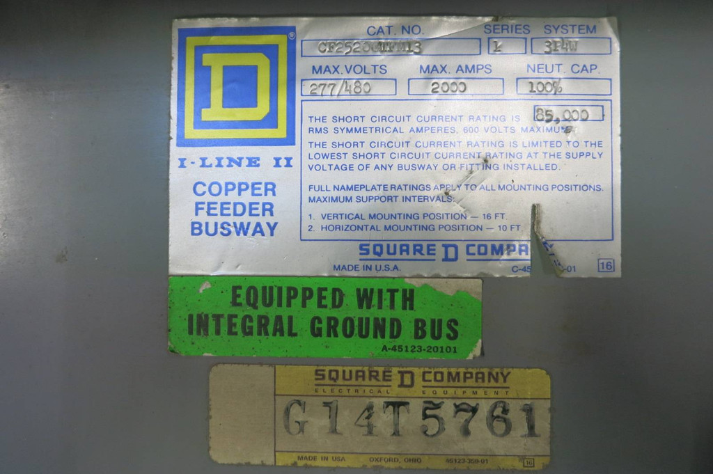Square D CF2520GTFM13 2000 Amp "T" Junction I-Line II Copper Feeder Busway 3P4W (PM2942-1)