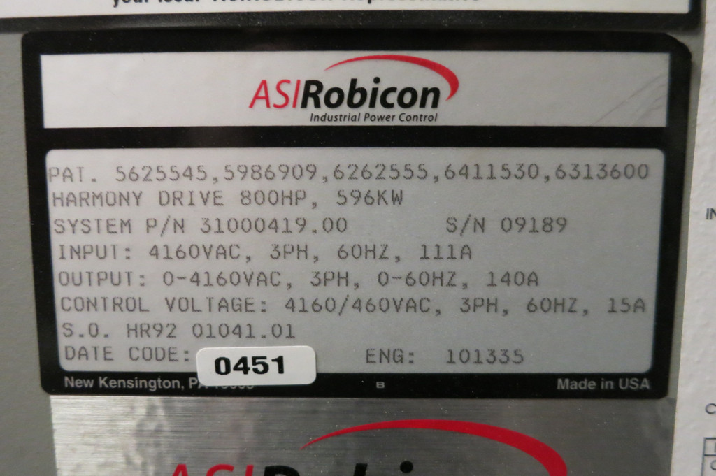 ASI Robicon 800HP / 596kW 4160VAC Harmony VS Drive Siemens Variable Speed 4160 V (PM3180-1)