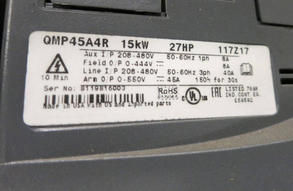 Emerson QMP45A4R 27HP 480V Unidrive Control Techniques *No control cover 15kW (GA1016-1)