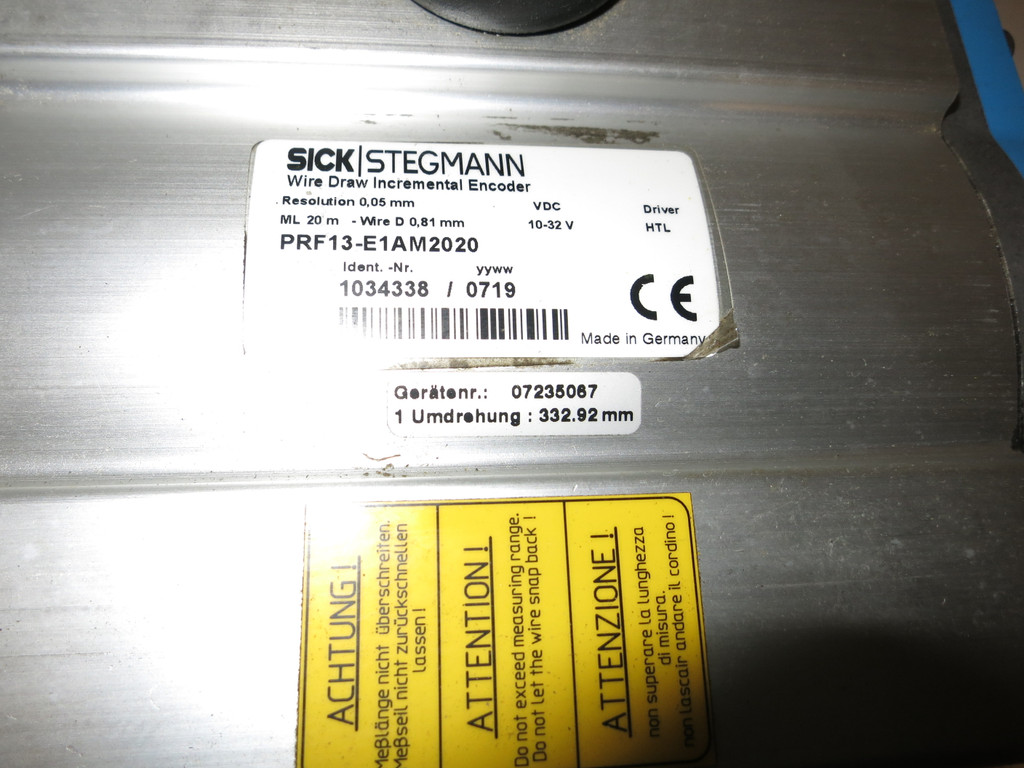 Sick Stegmann Wire Draw Increm. Encoder PRF13-E1AM2020 w Encoder DRS60-E1A01662 (GA1022-3)