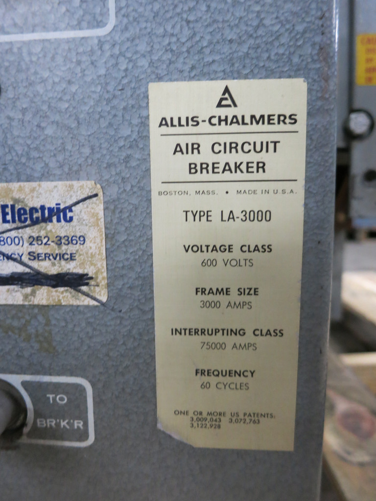 Allis-Chalmers LA-3000 3000A Air Breaker LSIG RMS/R 510 Trip Unit 3000 Amp (DW4369-1)