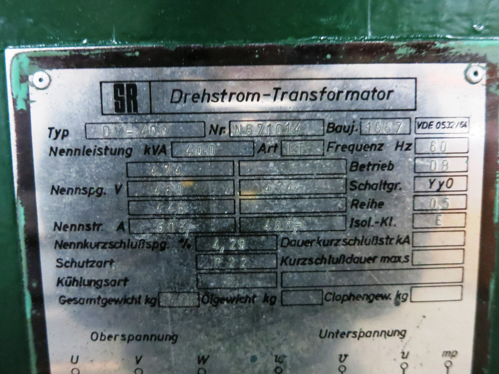 Drehstrom 400 KVA DV-400 Isolation Transformer 474/460/446 to 474 V 400kVA DV400 (DW4392-3)