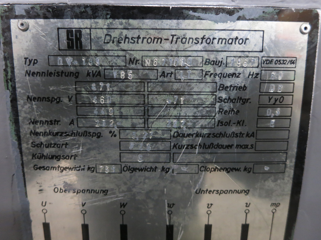 Drehstrom 185 KVA DV-185 Isolation Transformer 471/460/449 to 471 V 185kVA DV185 (DW4403-1)