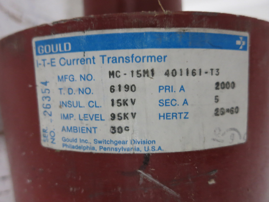 Gould ITE MC-15M1 401161-T3 15kV Current Transformer 2000:5 A CT 95kV (GA1090-4)
