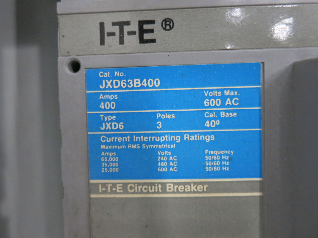 ITE BJC3400 400A 600V BD Circuit Breaker Bus Plug 3PH 3W 400 Amp JXD63B400 Gould (DW4470-1)