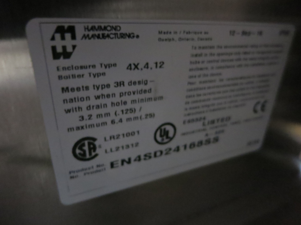 NEW Hammond Manufacturing EN4SD168SS 24"x16"x9" 3R Stainless Steel Enclosure (GA1106-1)