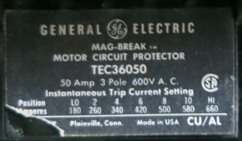 GE 8000 50A Breaker Size 3 Starter 30" MCC Bucket CR206E0 50Amp TECL (BJ0111-2)