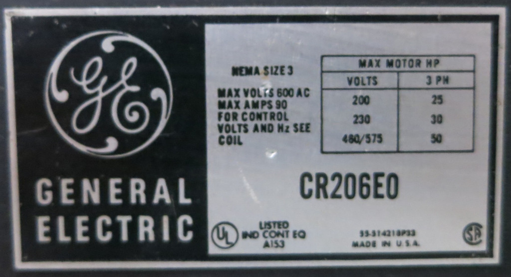 GE 8000 50A Breaker Size 3 Starter 30" MCC Bucket CR206E0 50Amp TECL (BJ0111-2)