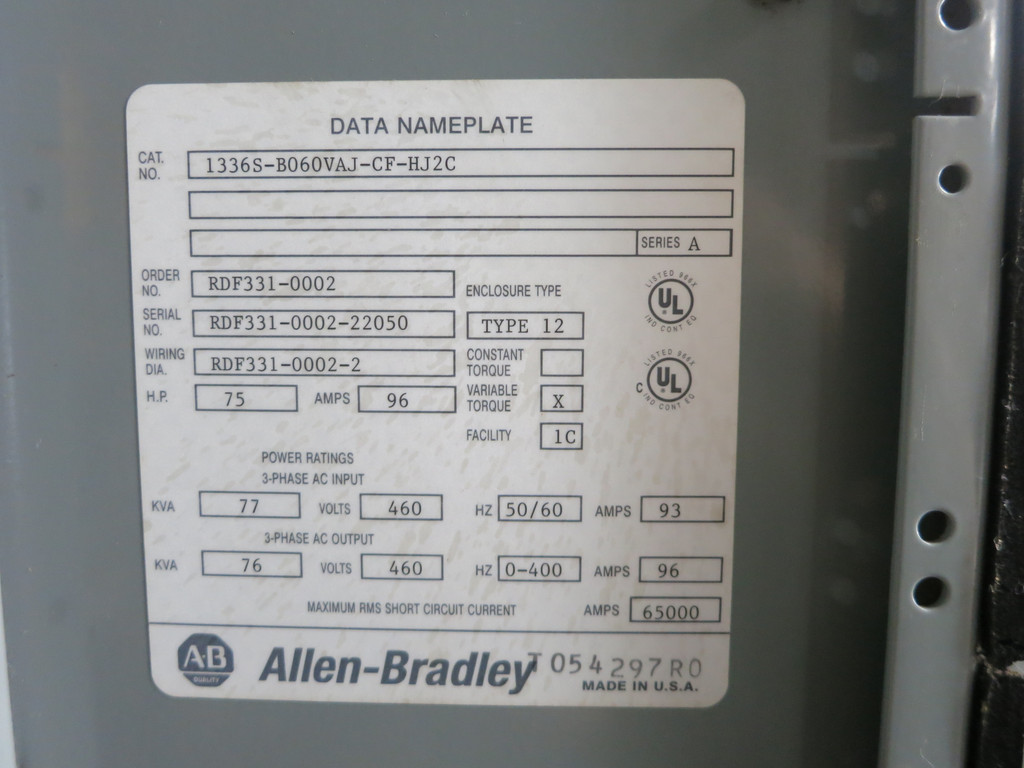 Allen Bradley 1336S-B060-AX-EN4-L6 75 HP AC VS Drive 1336 Plus 1336SB060 (DW4725-1)