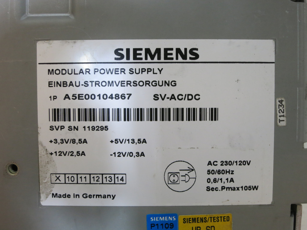 Siemens A5E00104867 Modular Power Supply Simatic Panel PLC HMI SV-AC/DC (DW4777-1)