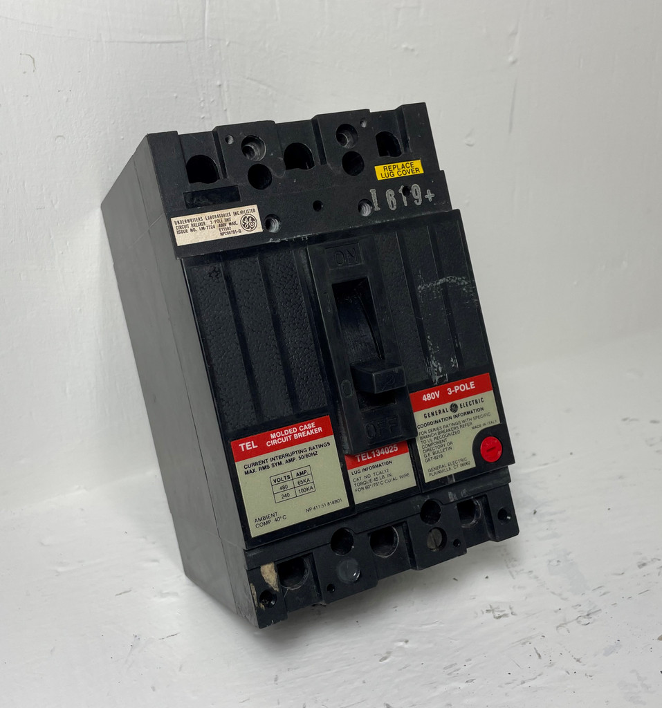 GE TEL134025 25A Circuit Breaker 480V 3 Pole Type TEL 25 Amp General Electric (EM4559-3)