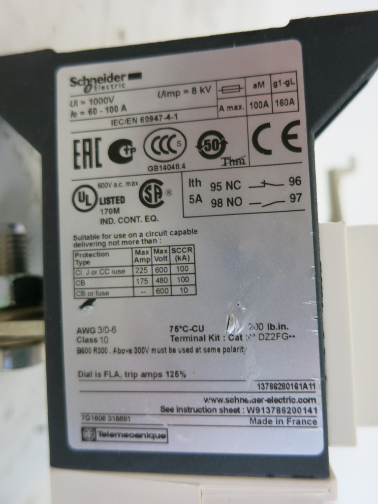 Schneider Electric LR9D5367 60-100A Overload Relay Starter Motor Protection (DW4870-1)