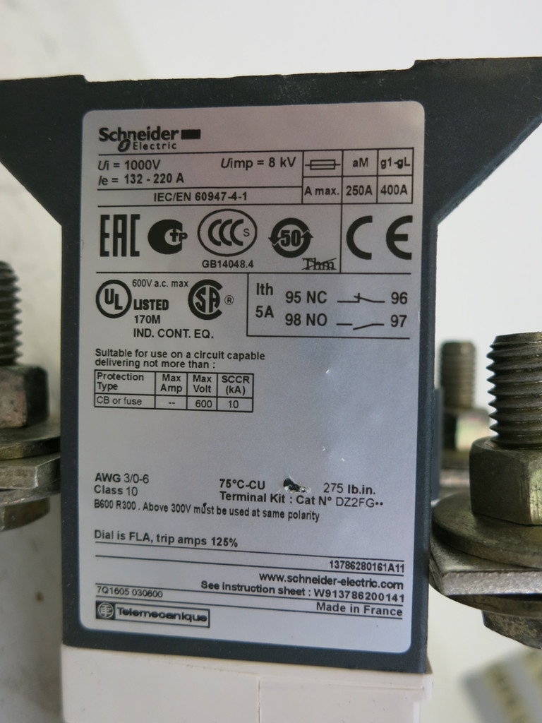 Schneider Electric LR9F5371 132-220A Overload Relay Starter Motor Protection (DW4869-2)