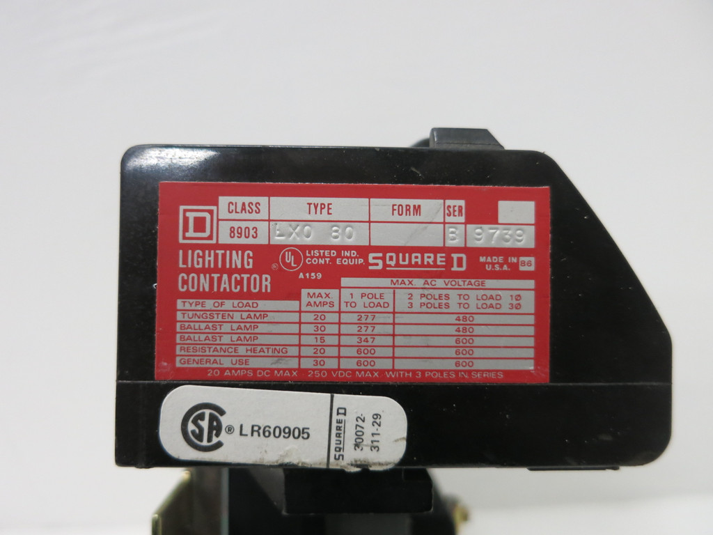 Square D 8903-LX080 Lighting Contactor 120V Coil 8P 3Ph 8903LX080 (BJ0244-6)