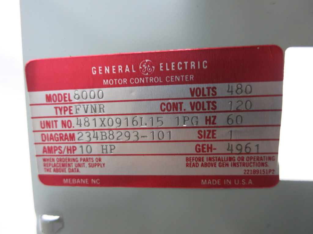 GE 8000 30A Breaker 12" MCC Feeder Bucket 30 Amp TECL (BJ0263-1)