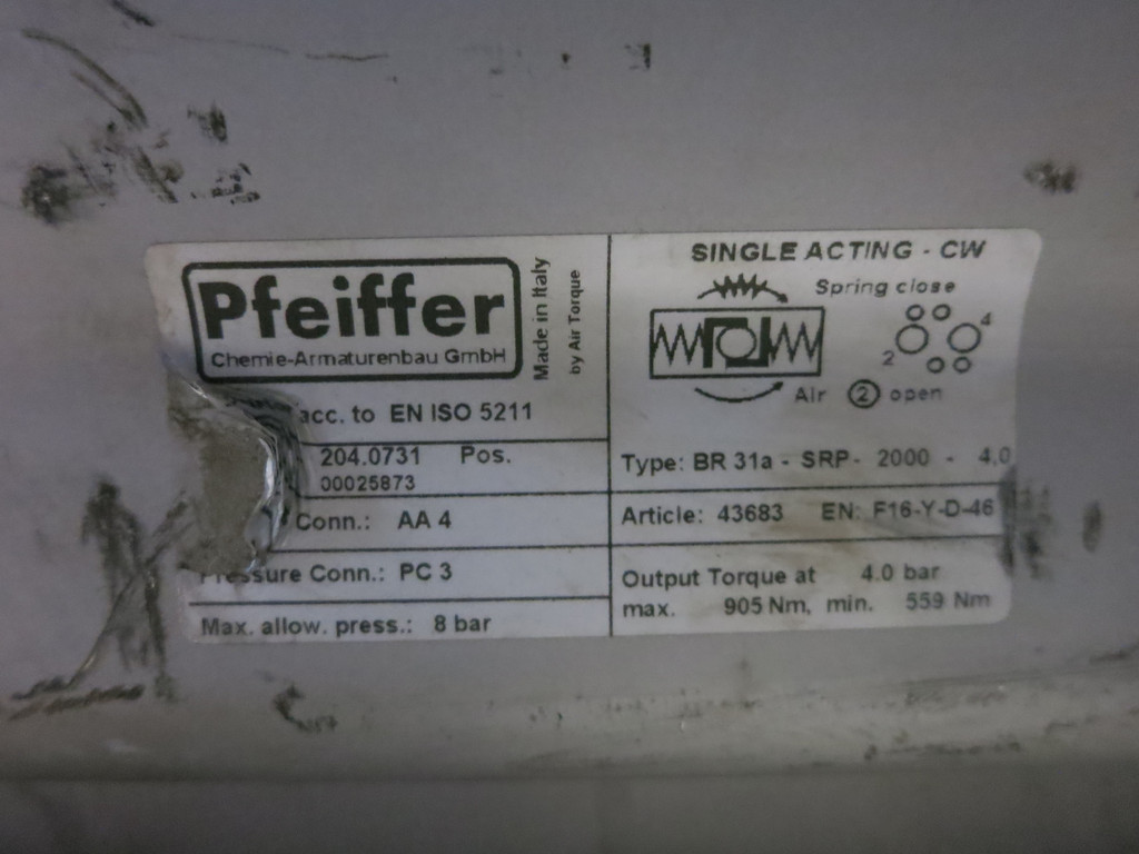 Pfeiffer BR31a-SRP-2000-4.0 Quarter Turn Actuator Valve Control (DW5214-2)