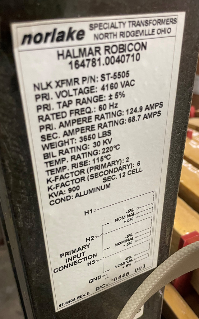 norlake ST-5505 900 kVA 4160 VAC Iso Transformer Halmar Robicon 164781.0040710 (PM3213-2)